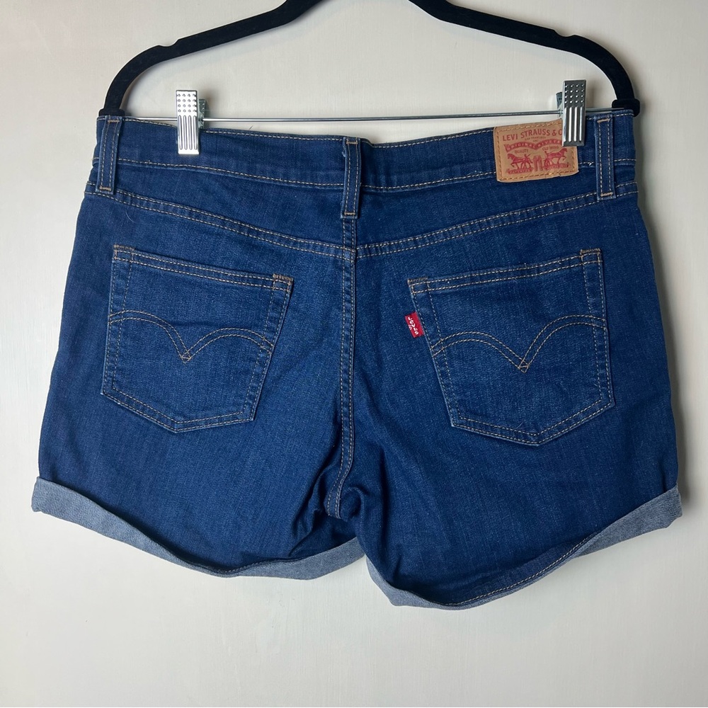 Levi’s - Women’s Rolled Cuff Shorts Blue Stretch Denim‎ - Sz. 10 - Picture 2 of 6